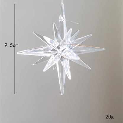 Clear faceted plastic star ornament, 9.5 cm tall, 20 g