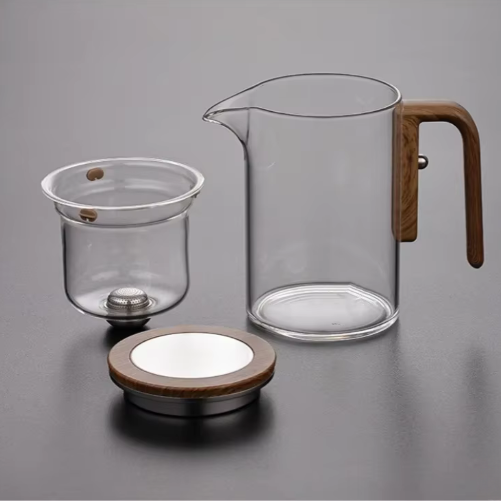 Magnetic Filtration Glass Teapot, Tea Kettle With Filter & Wooden Handle
