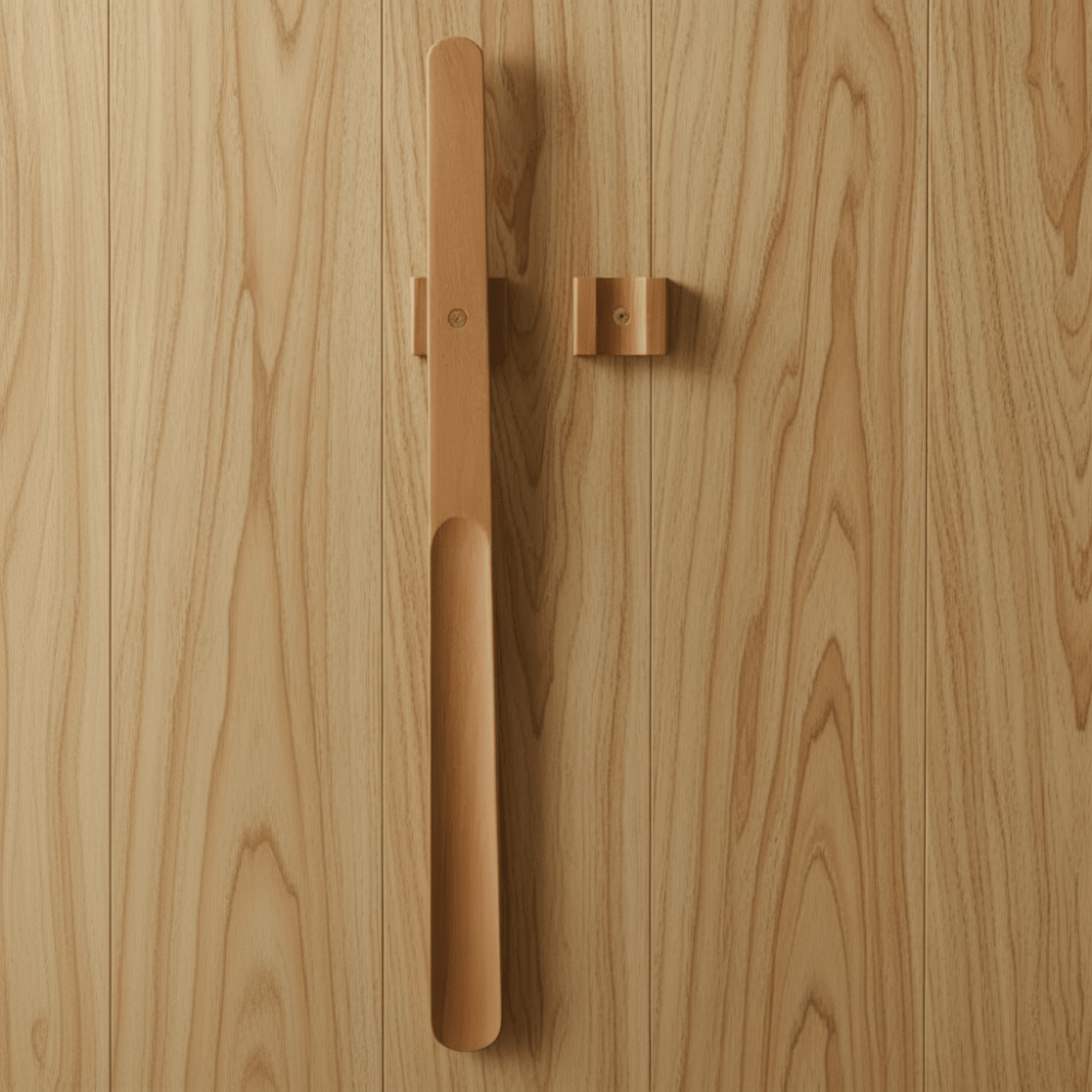 Long Handled Shoe Horn with Solid Wood Body and Magnetic Storage Mount