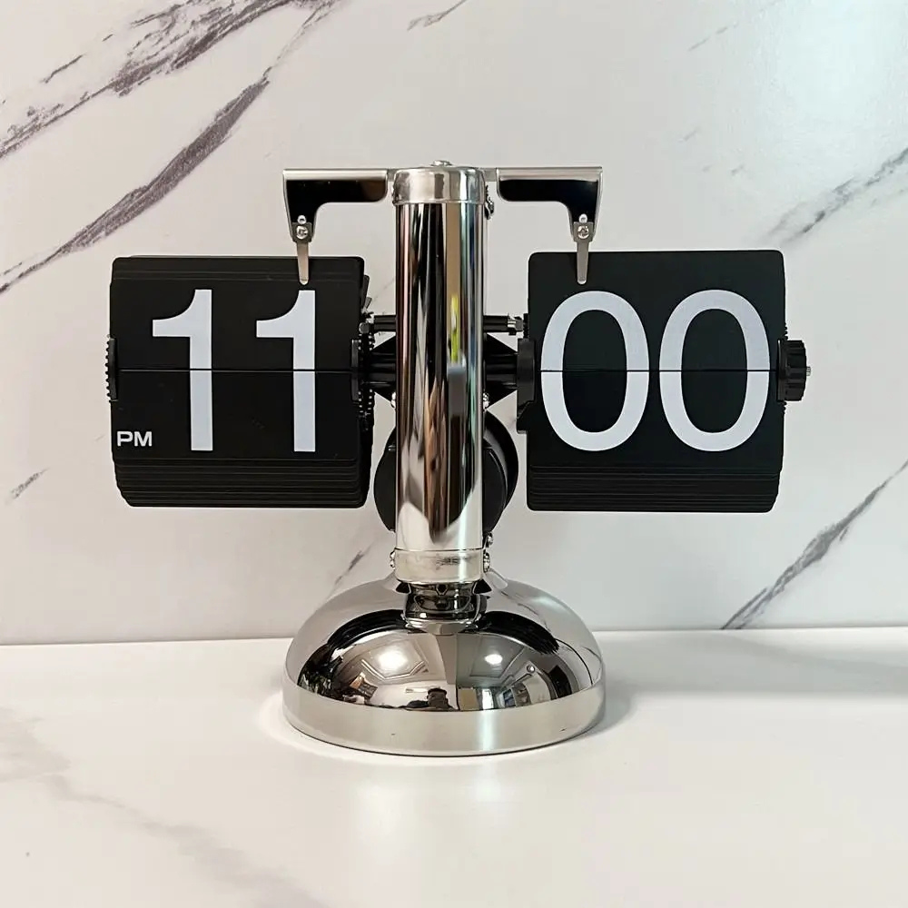 Retro Mens Flip Clock With Stainless Steel Frame
