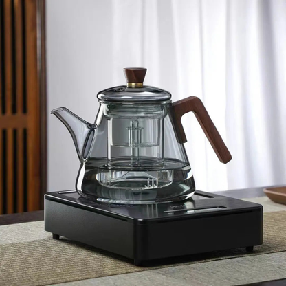 Minimalistic Glass Teapot Kettle, Tea Kettle Brew With Wooden Handle
