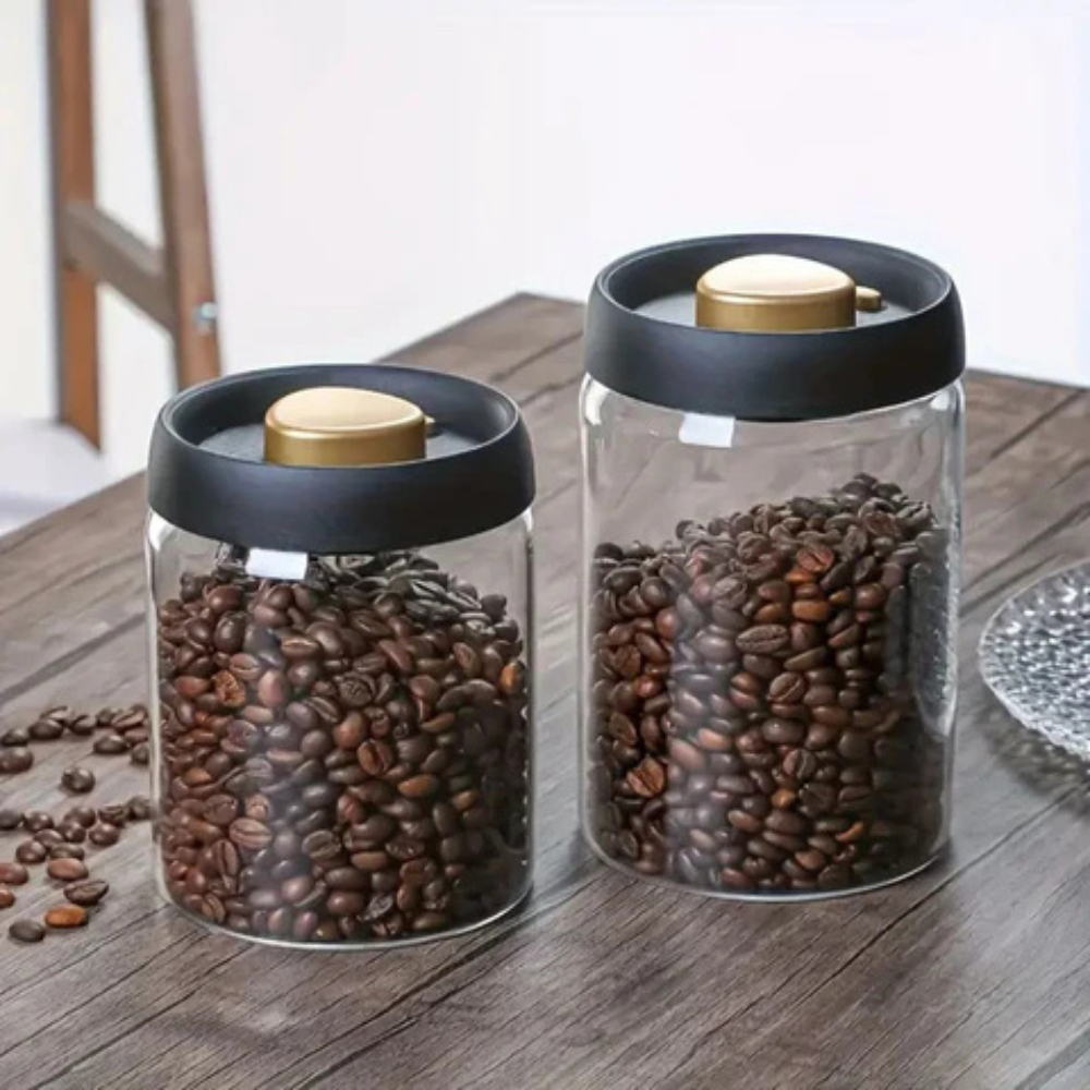 Air Tight Coffee Container Vacuum Sealed Glass Jar Canister for Fresh Beans