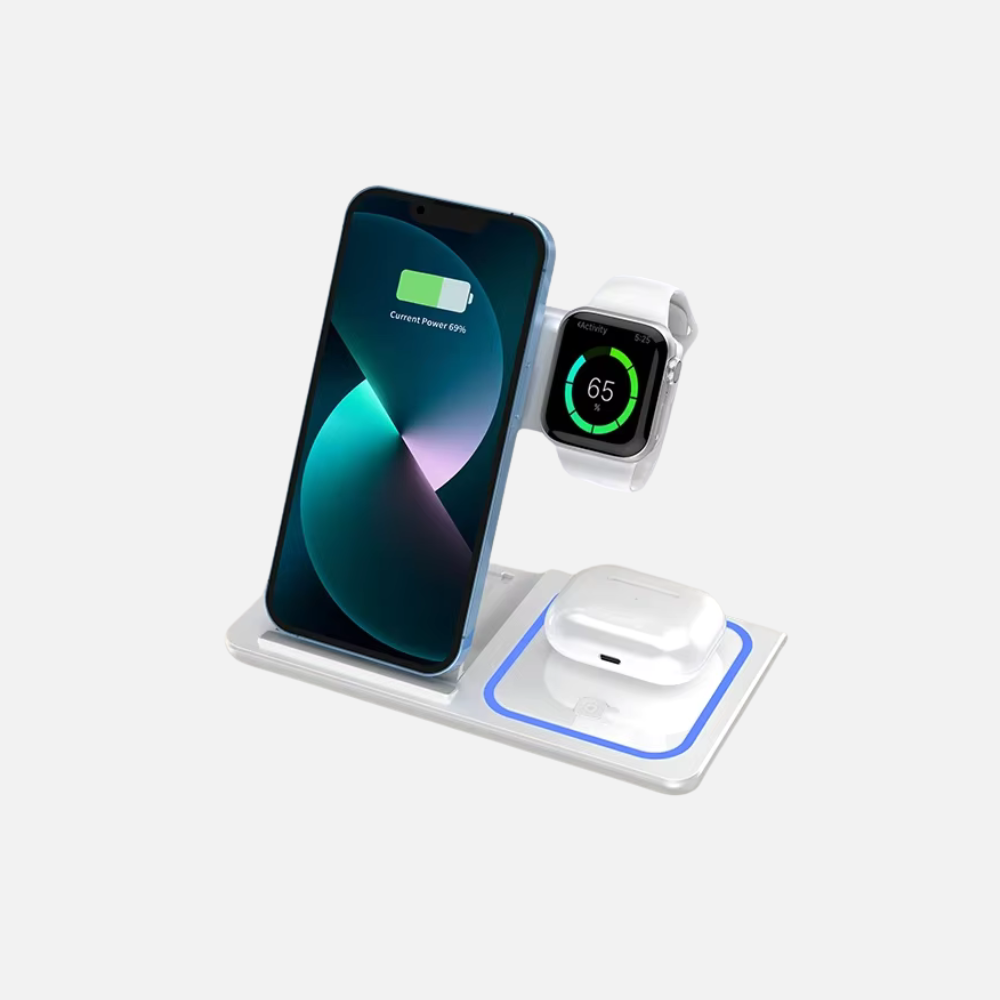 3 in 1 Portable Wireless Charger for Phones, Watches and Earbuds - Foldable Design