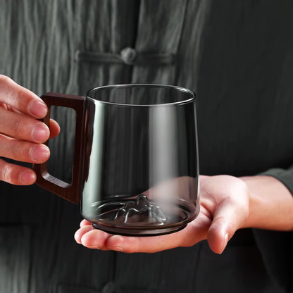 Shadow Glass Tea & Coffee Cup With Rustic Wooden Handle
