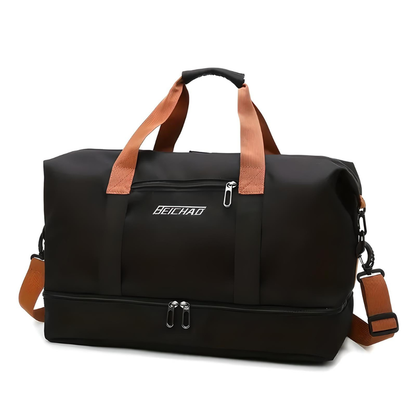Travel Duffle Bag with Shoe Compartment, Wet Dry Separator and Trolley Strap
