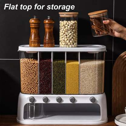 Multi-Compartment Airtight Grain Storage Container, Kitchen Dispenser Pantry Organiser