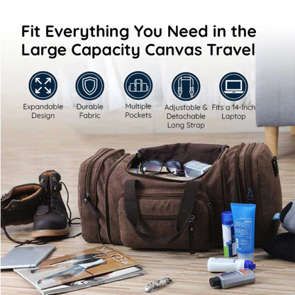 Canvas Duffle Bag Large Travel Weekender Pack with Rugged Shoulder Strap