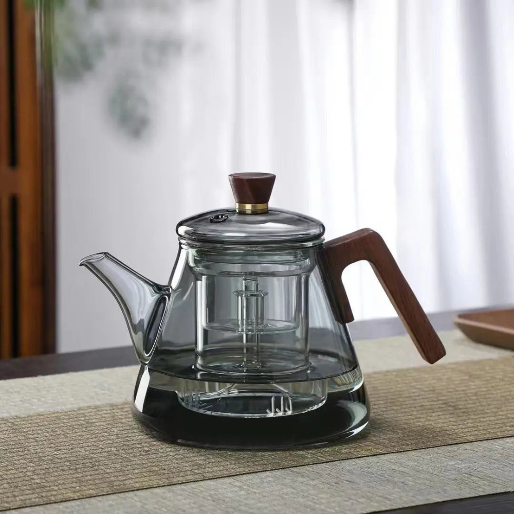 Minimalistic Glass Teapot Kettle, Tea Kettle Brew With Wooden Handle