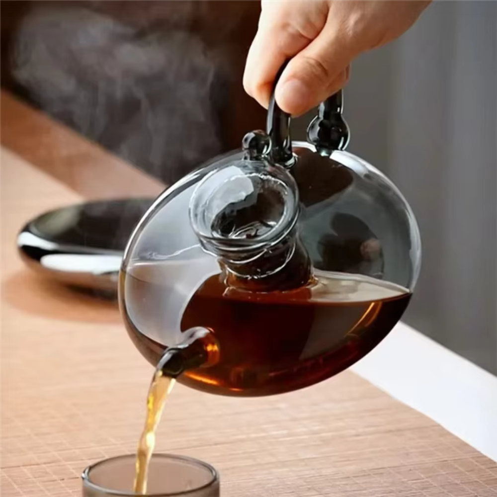 Glass Teapot Kettle WIth Filter & Tea Cups Matching Set