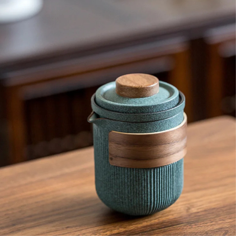 Portable Tea Set For Travel, Bluestone Glazed Style Set