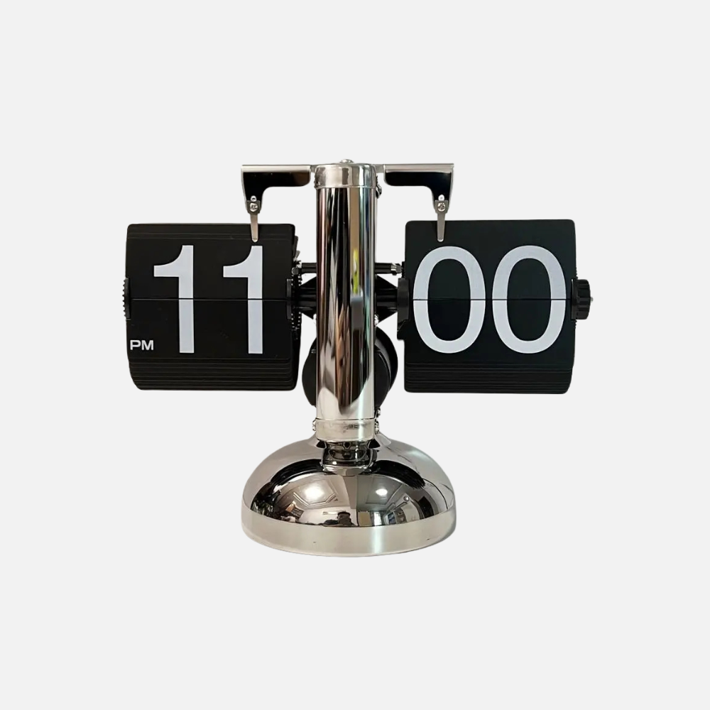 Retro Mens Flip Clock With Stainless Steel Frame