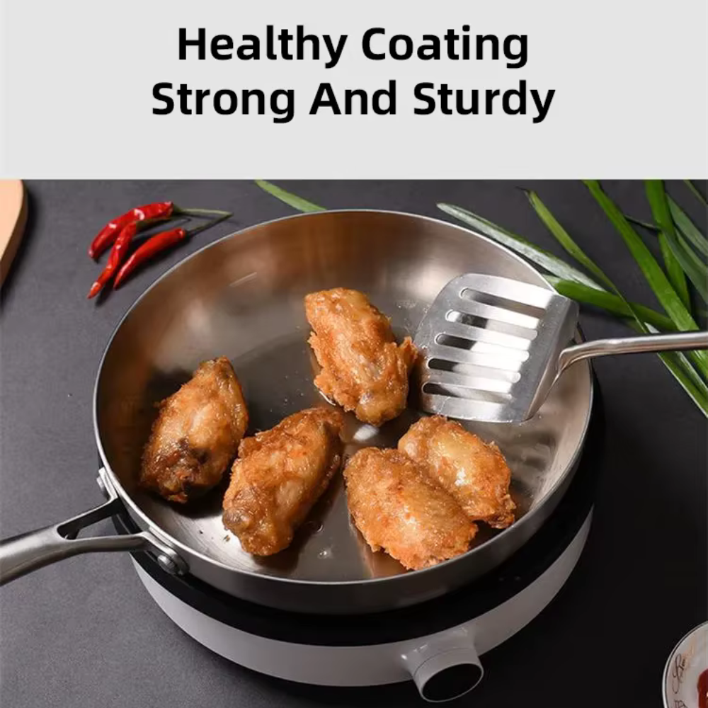 Frying Pan Stainless Steel 3-Ply Deep Cookware for Gas and Induction