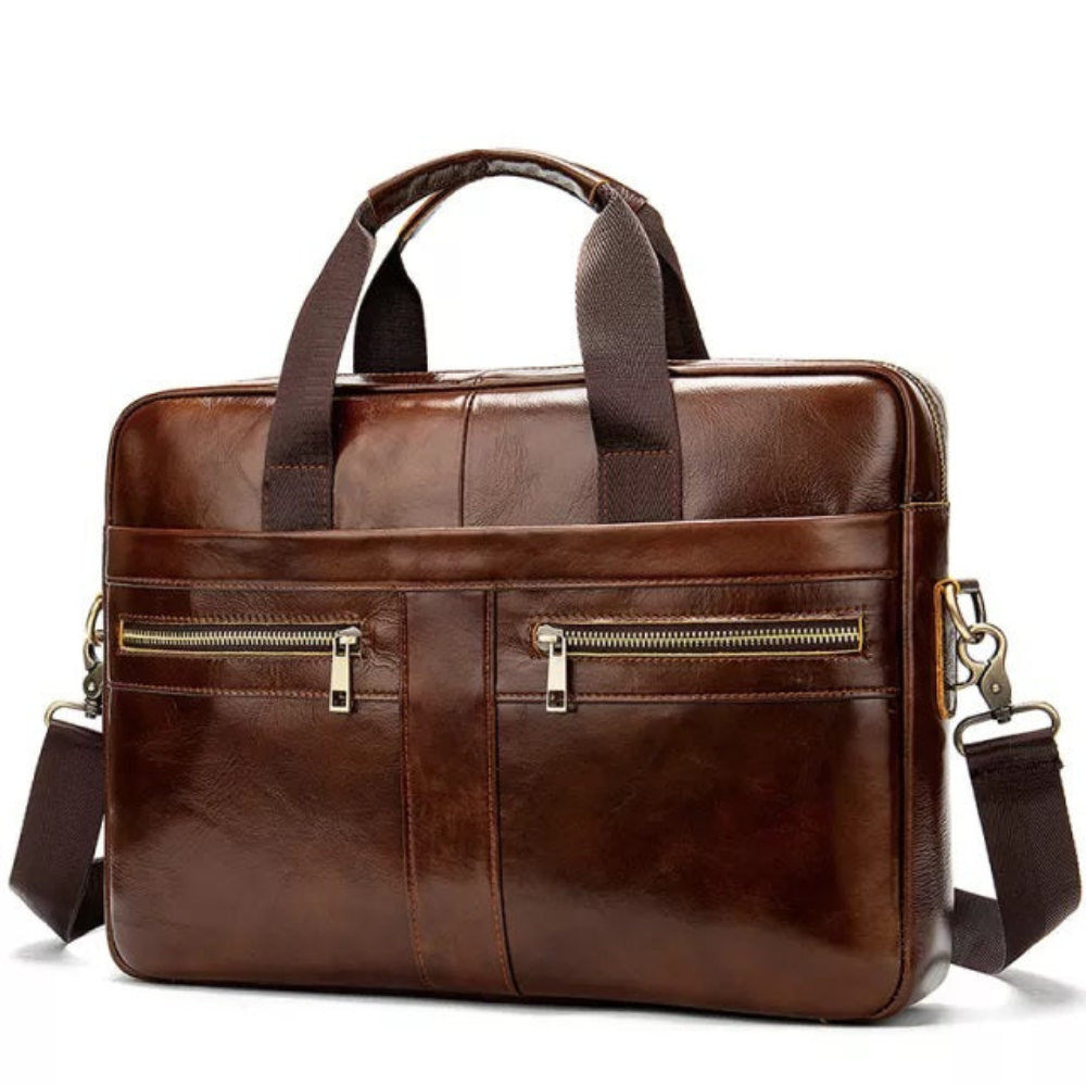 Briefcase for Men Genuine Cow Leather Messenger Shoulder Travel Bag 17 Inch