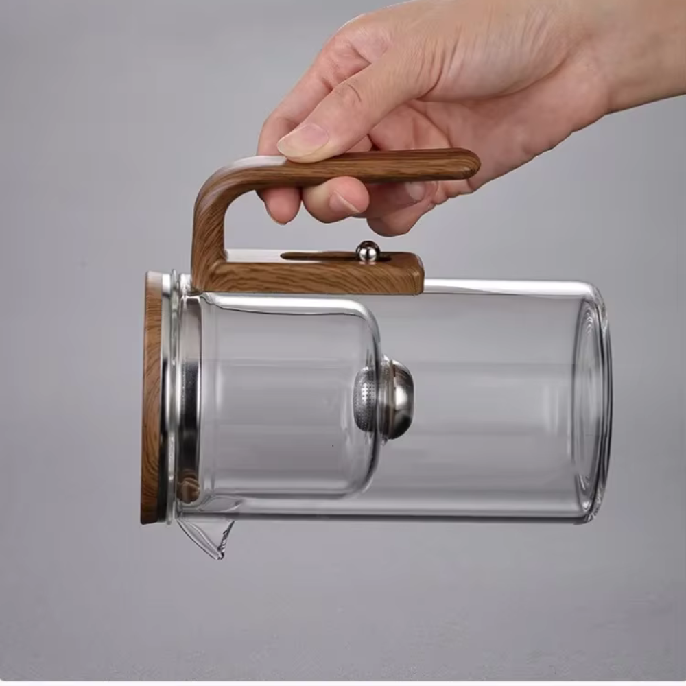 Magnetic Filtration Glass Teapot, Tea Kettle With Filter & Wooden Handle