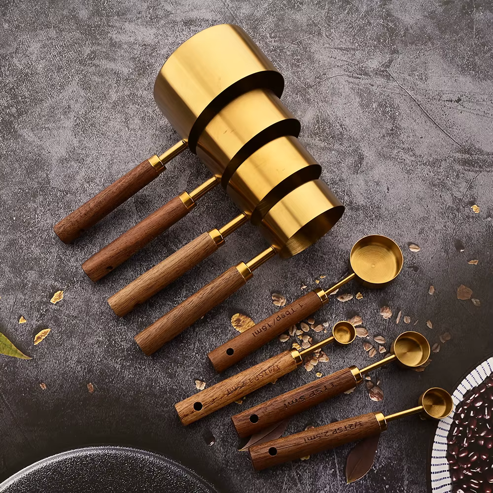 Measuring Spoons Stainless Steel and Wood 8 pcs Utensil Set