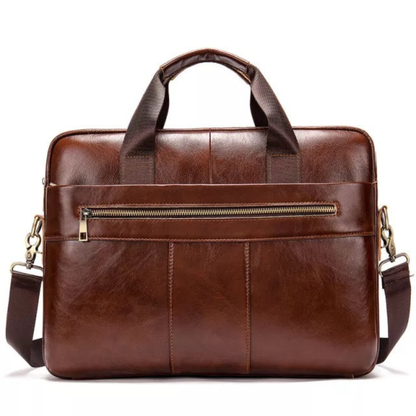 Briefcase for Men Genuine Cow Leather Messenger Shoulder Travel Bag 17 Inch