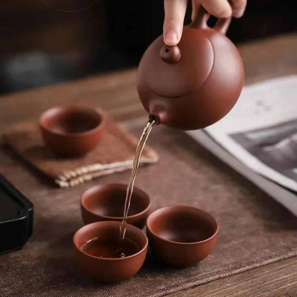 Clay Travel Tea Set With Portable Travel Case - 4 Cups, Tea Jar, Teapot