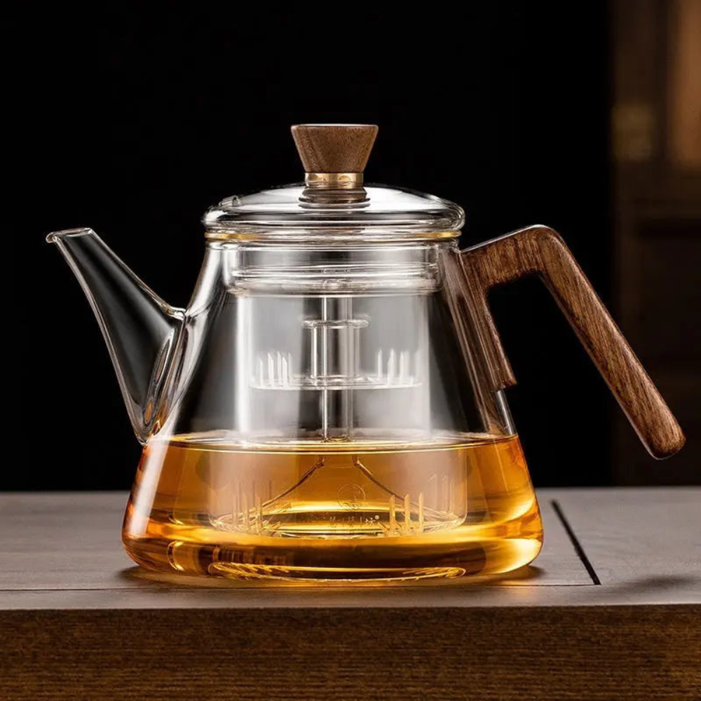 Minimalistic Glass Teapot Kettle, Tea Kettle Brew With Wooden Handle