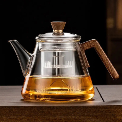 Minimalistic Glass Teapot Kettle, Tea Kettle Brew With Wooden Handle