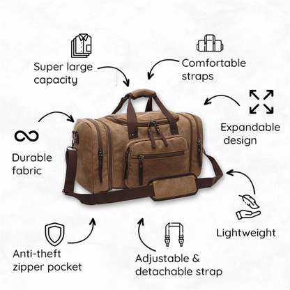 Canvas Duffle Bag Large Travel Weekender Pack with Rugged Shoulder Strap