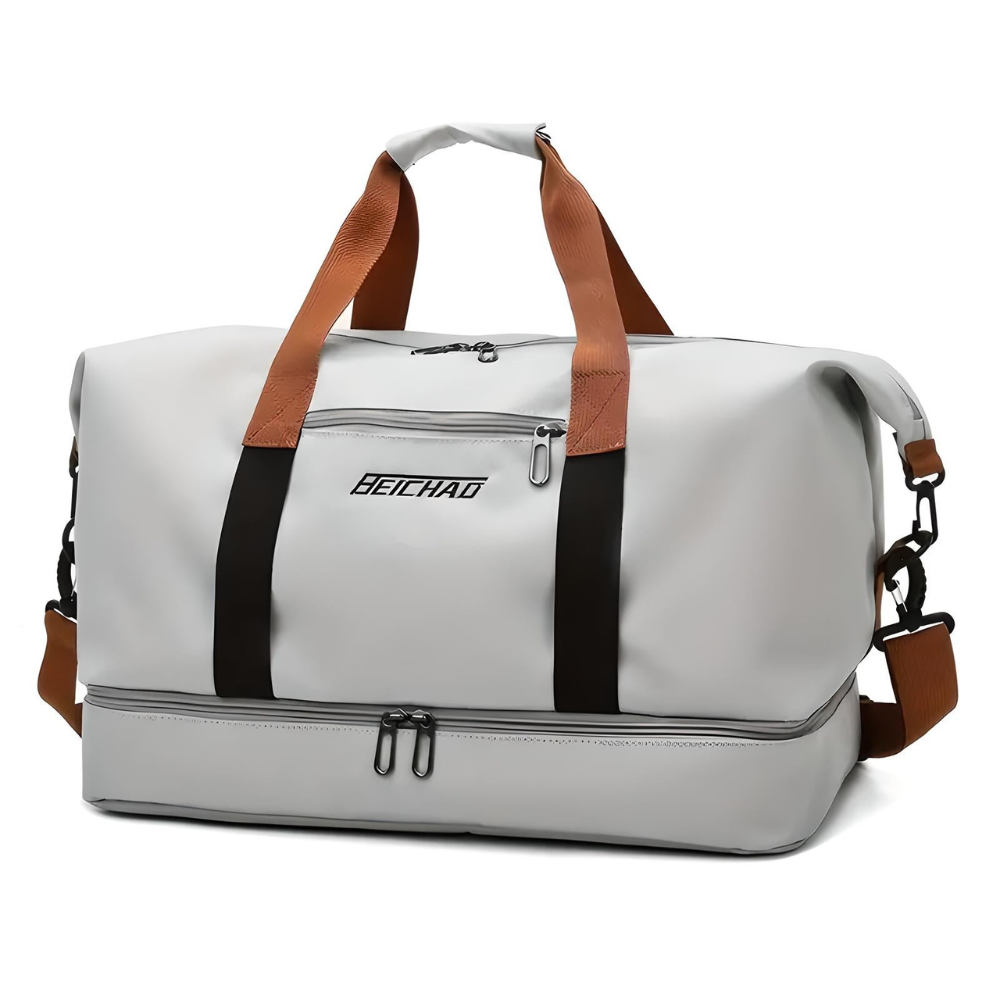 Travel Duffle Bag with Shoe Compartment, Wet Dry Separator and Trolley Strap