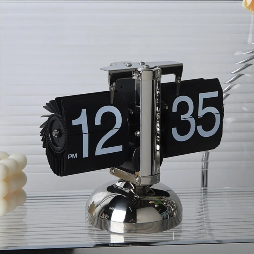Retro Mens Flip Clock With Stainless Steel Frame