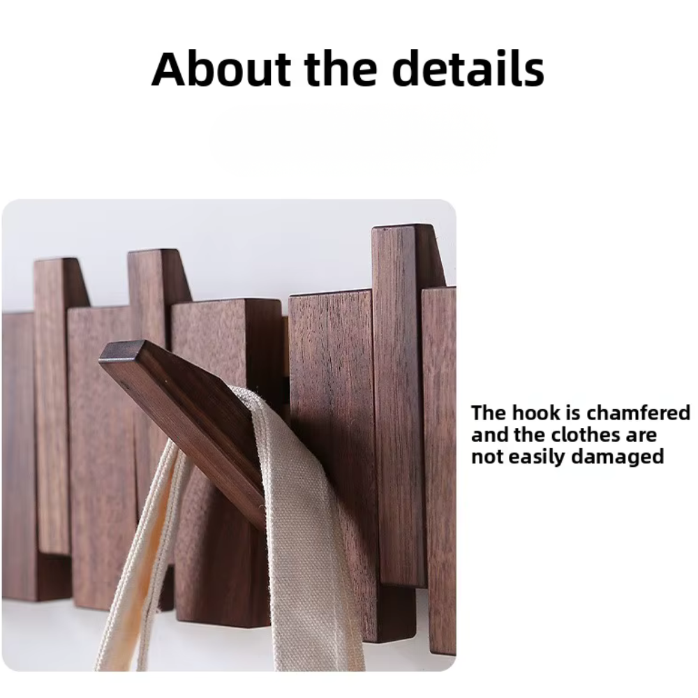 Wooden Folding Wall Coat & Hat Rack With Magnetic Hooks - Multiple Size Racks From 4 Hooks To 8 Hooks