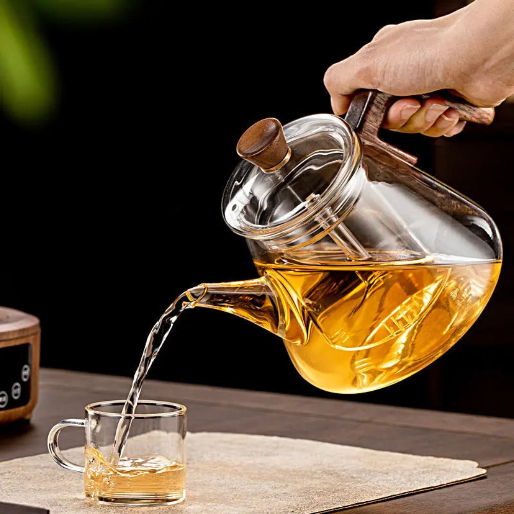 Minimalistic Glass Teapot Kettle, Tea Kettle Brew With Wooden Handle