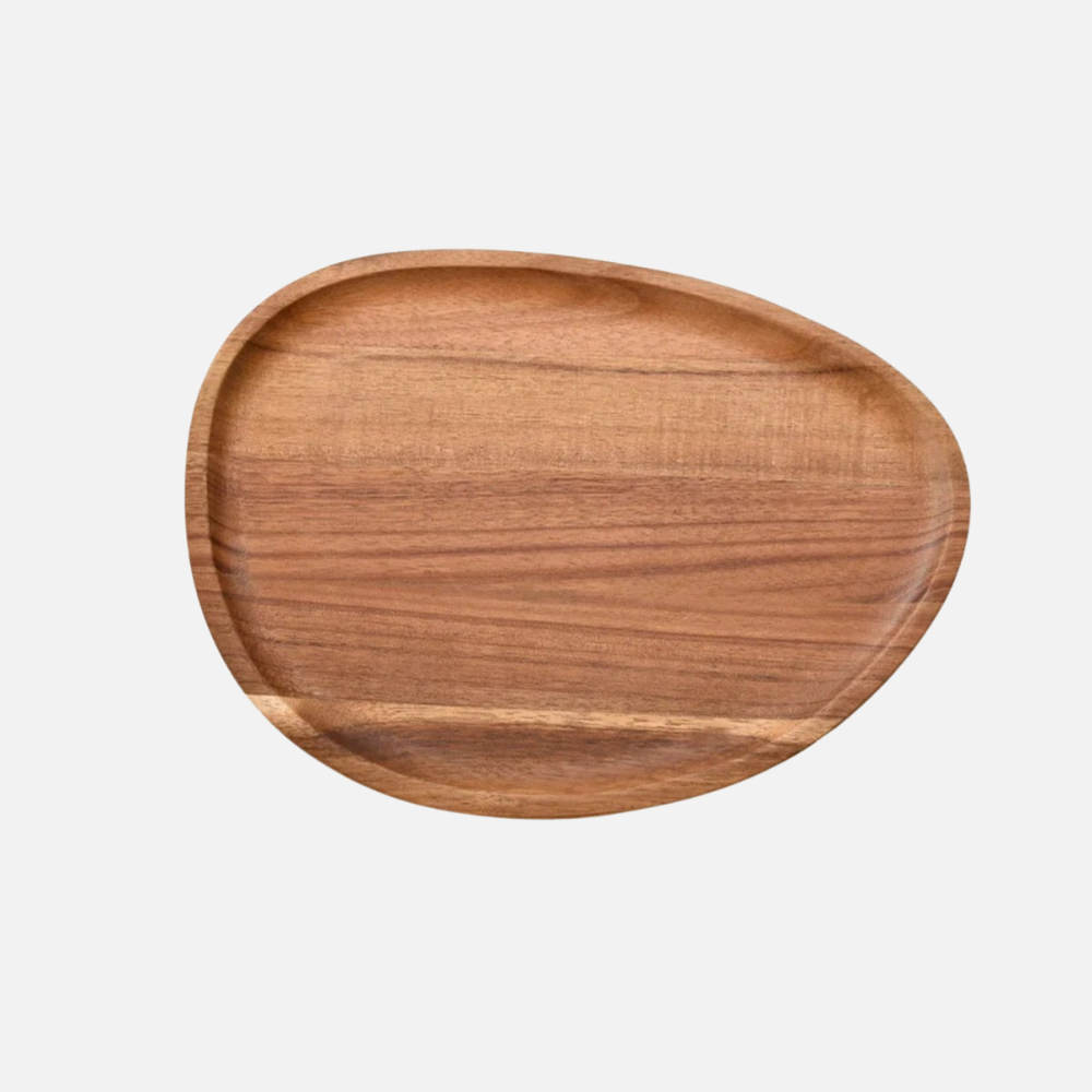 Acacia Wood Serving Tray - Raised Edge Wooden Tray