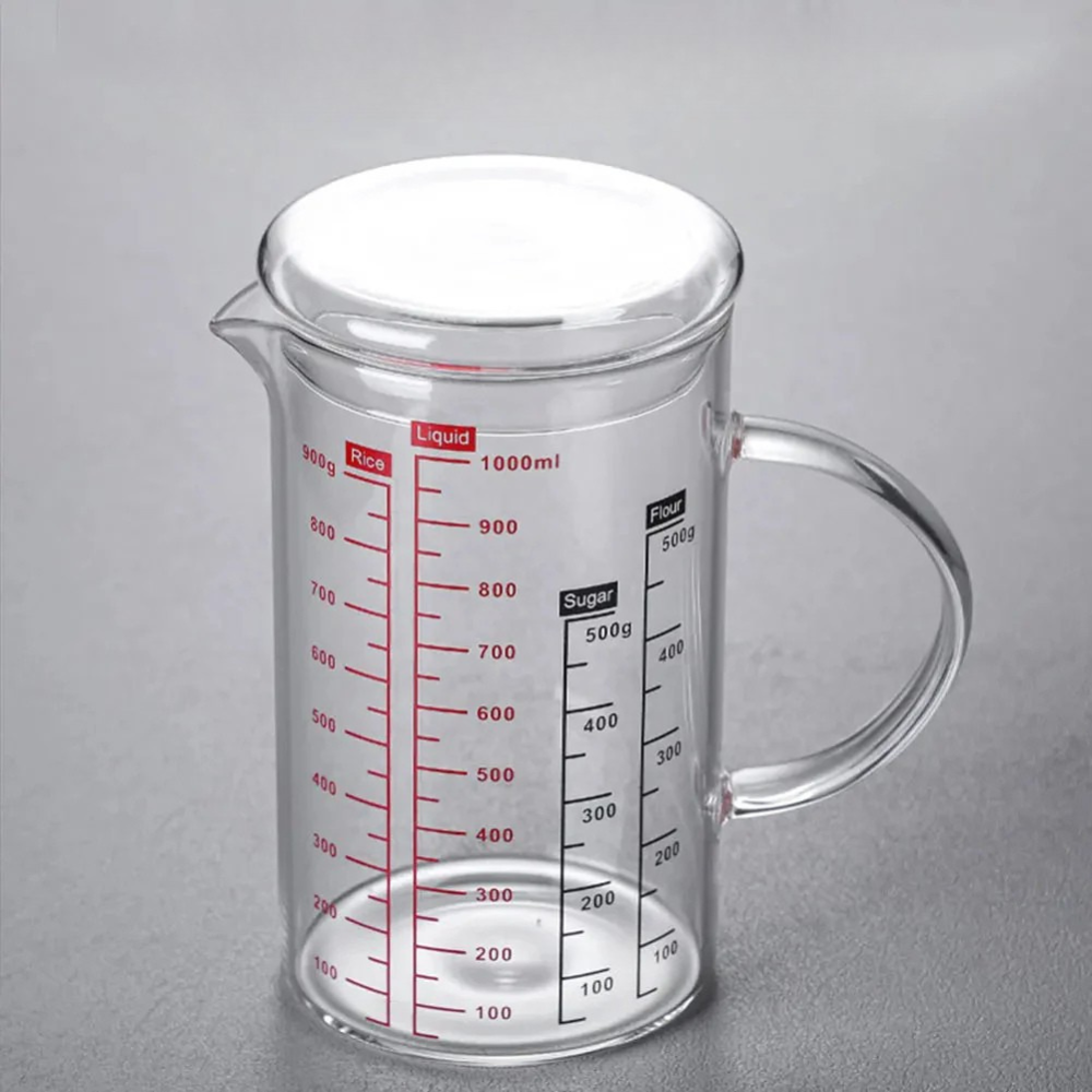 High Borosilicate Glass Measuring Cup, Cooking Measuring Cup - Glass Cups with Lid, Glass Lid and Bamboo Lid