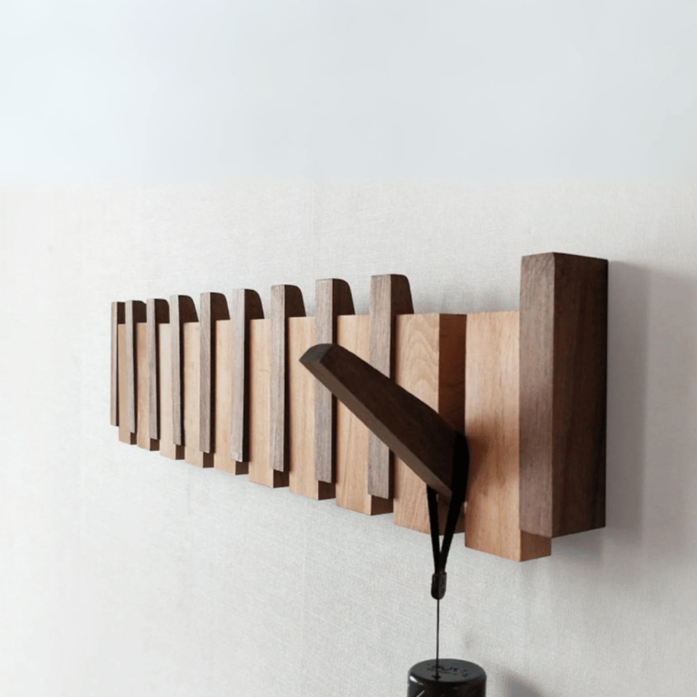Wooden Folding Wall Coat & Hat Rack With Magnetic Hooks - Multiple Size Racks From 4 Hooks To 8 Hooks