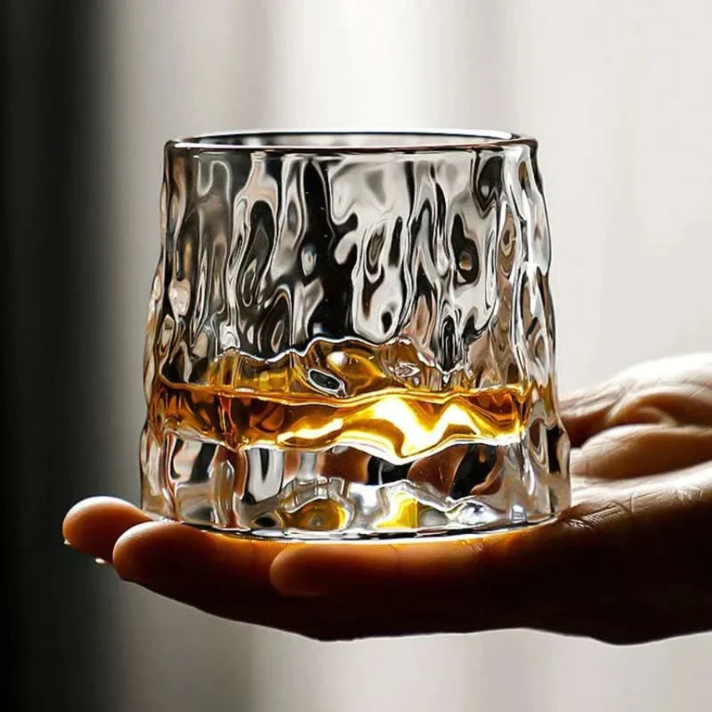 Spinning Whiskey Glass with Wooden Base - Three Glass Styles