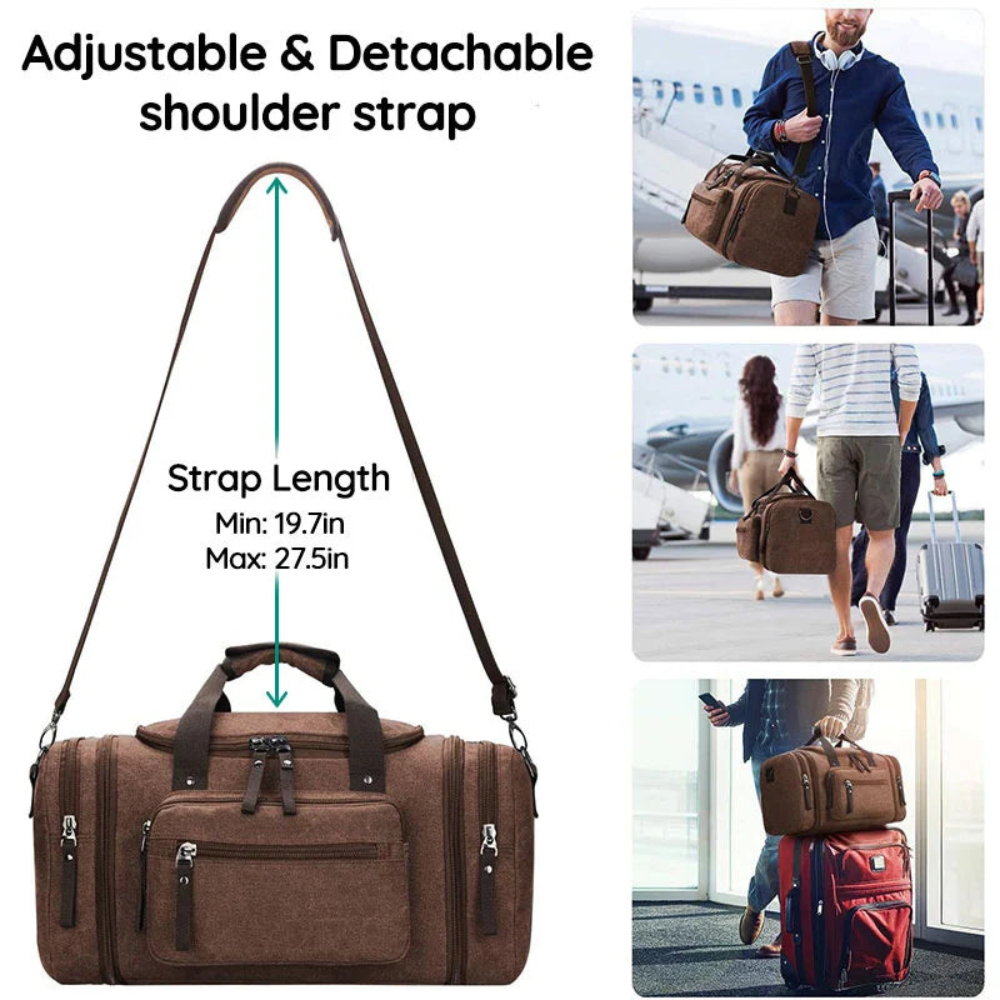 Canvas Duffle Bag Large Travel Weekender Pack with Rugged Shoulder Strap