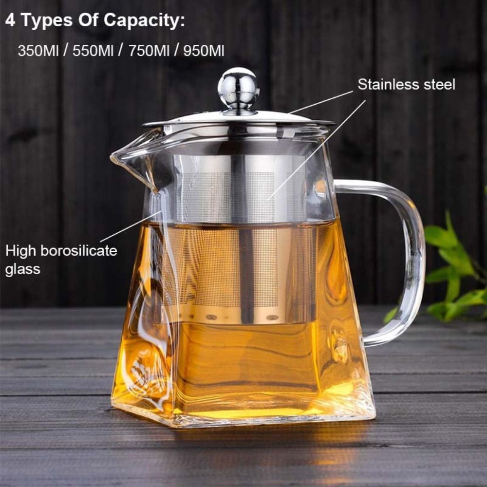 Glass Teapot With Tea Infuser, Heat Resistant Borosilicate Tea Kettle With Stainless Steel Filter
