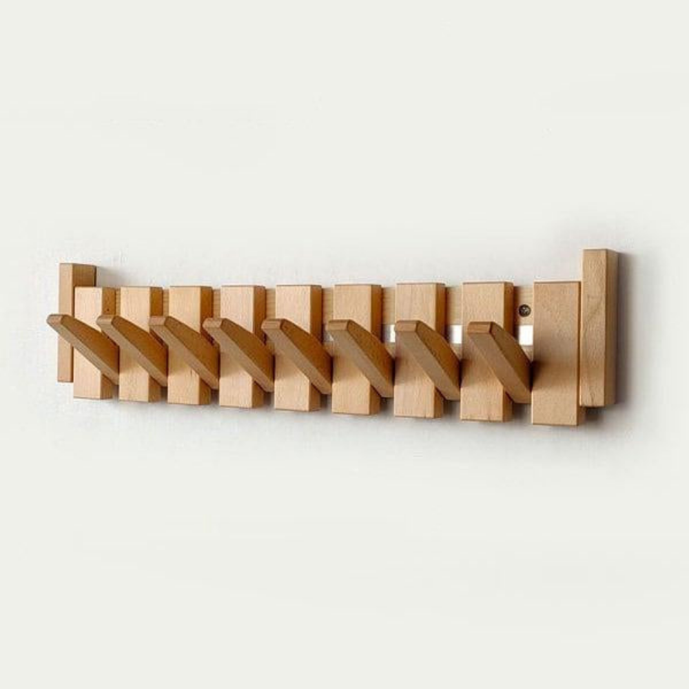 Wooden Folding Wall Coat & Hat Rack With Magnetic Hooks - Multiple Size Racks From 4 Hooks To 8 Hooks