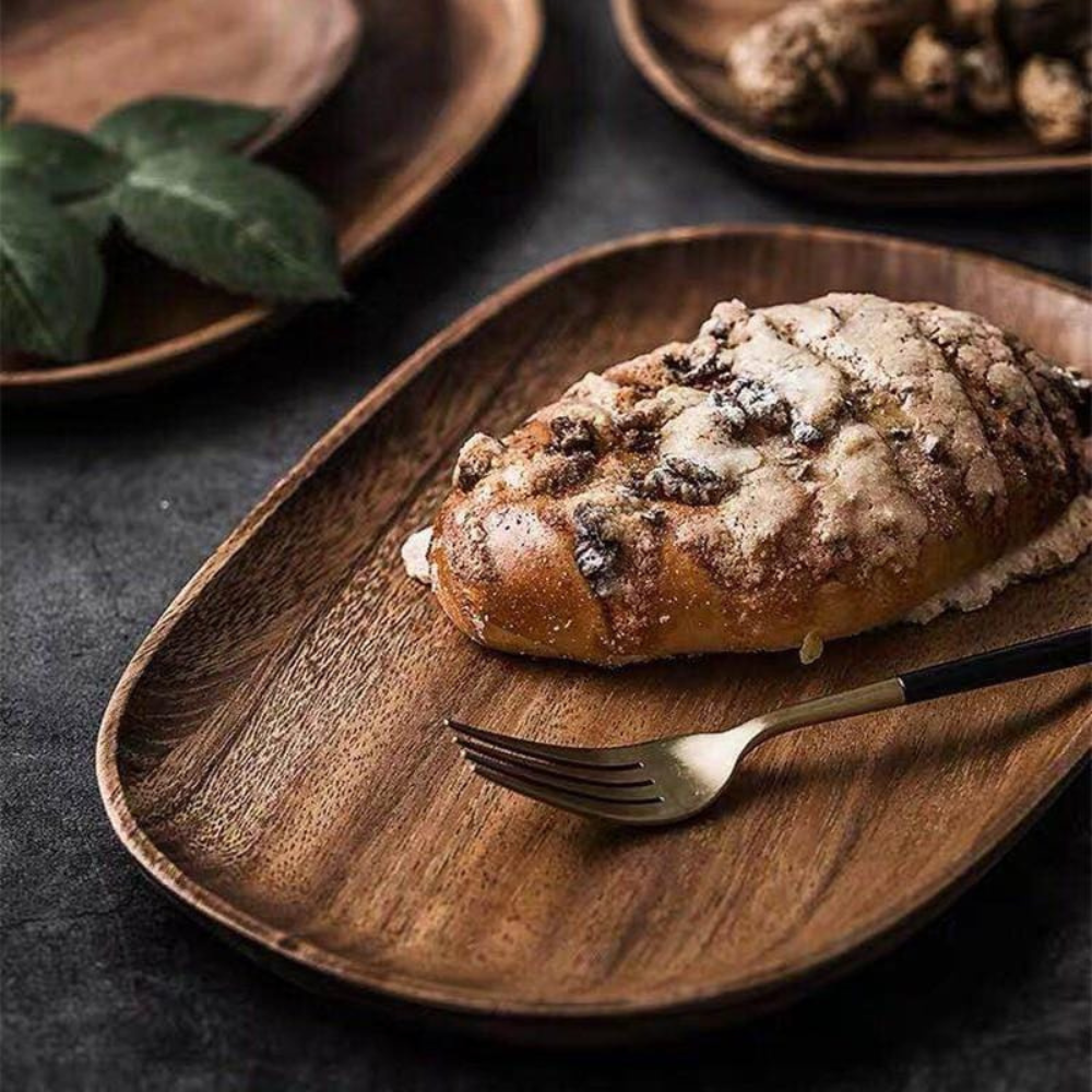 Acacia Wood Serving Tray - Raised Edge Wooden Tray