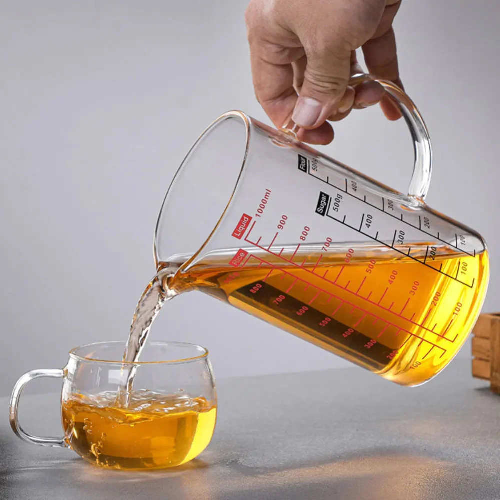 High Borosilicate Glass Measuring Cup, Cooking Measuring Cup - Glass Cups with Lid, Glass Lid and Bamboo Lid