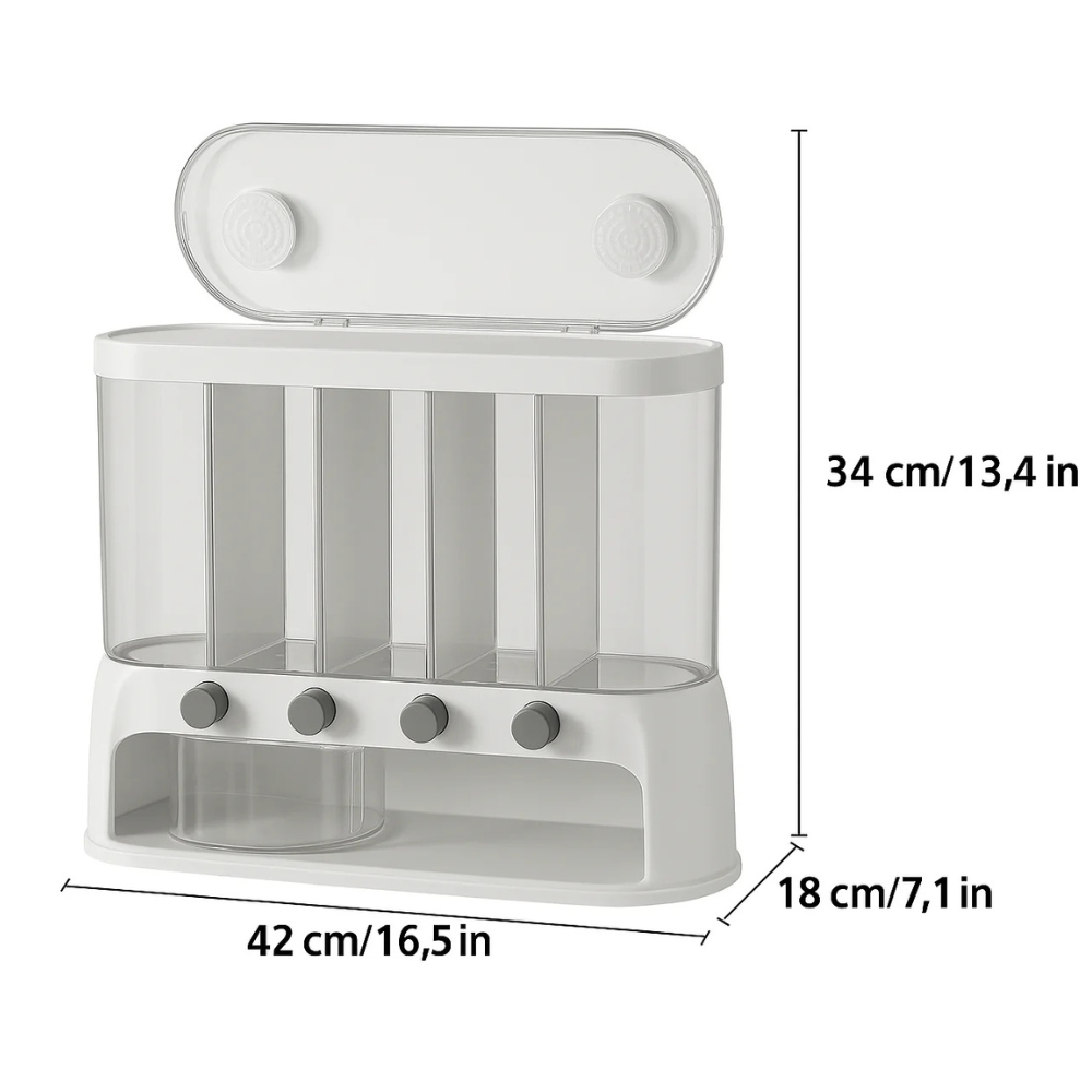 Multi-Compartment Airtight Grain Storage Container, Kitchen Dispenser Pantry Organiser