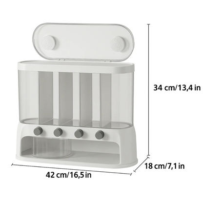 Multi-Compartment Airtight Grain Storage Container, Kitchen Dispenser Pantry Organiser