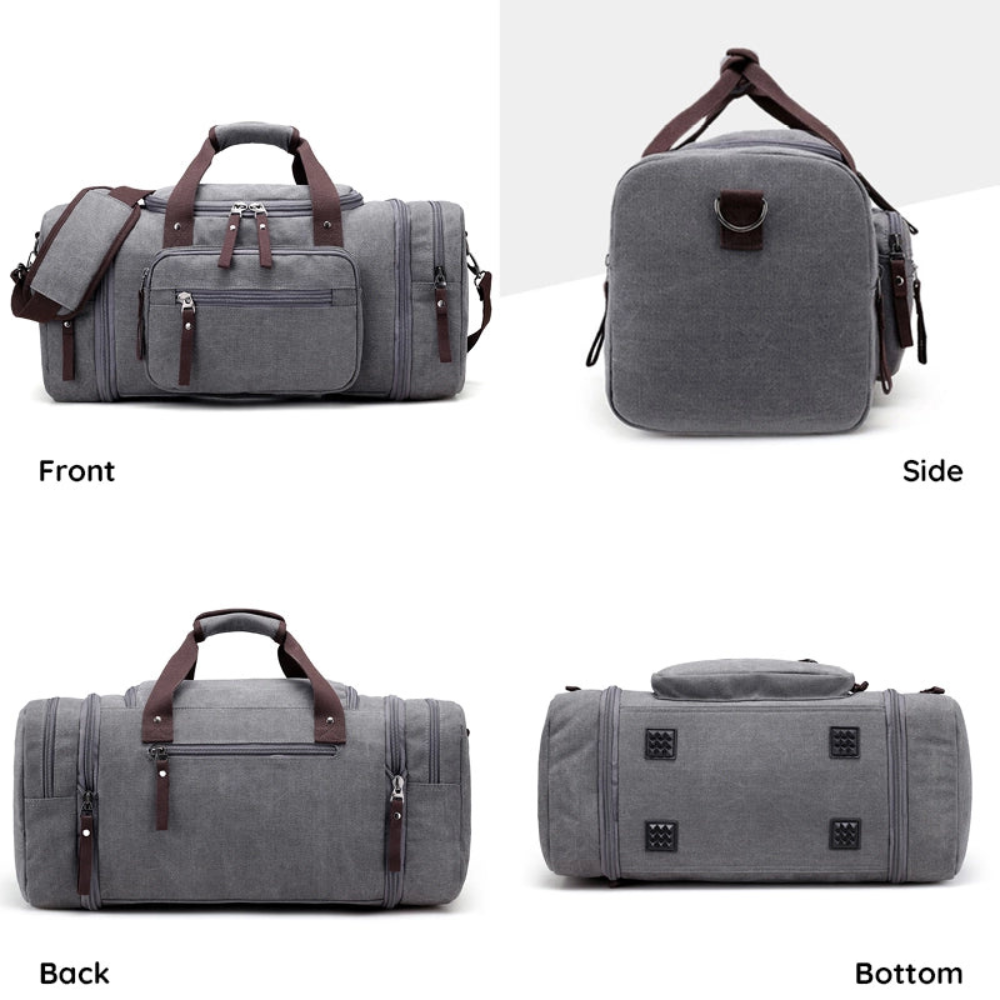 Canvas Duffle Bag Large Travel Weekender Pack with Rugged Shoulder Strap