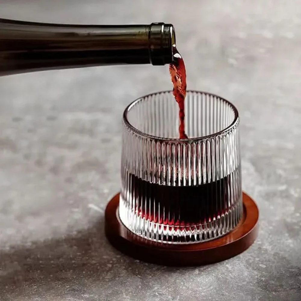 Spinning Whiskey Glass with Wooden Base - Three Glass Styles