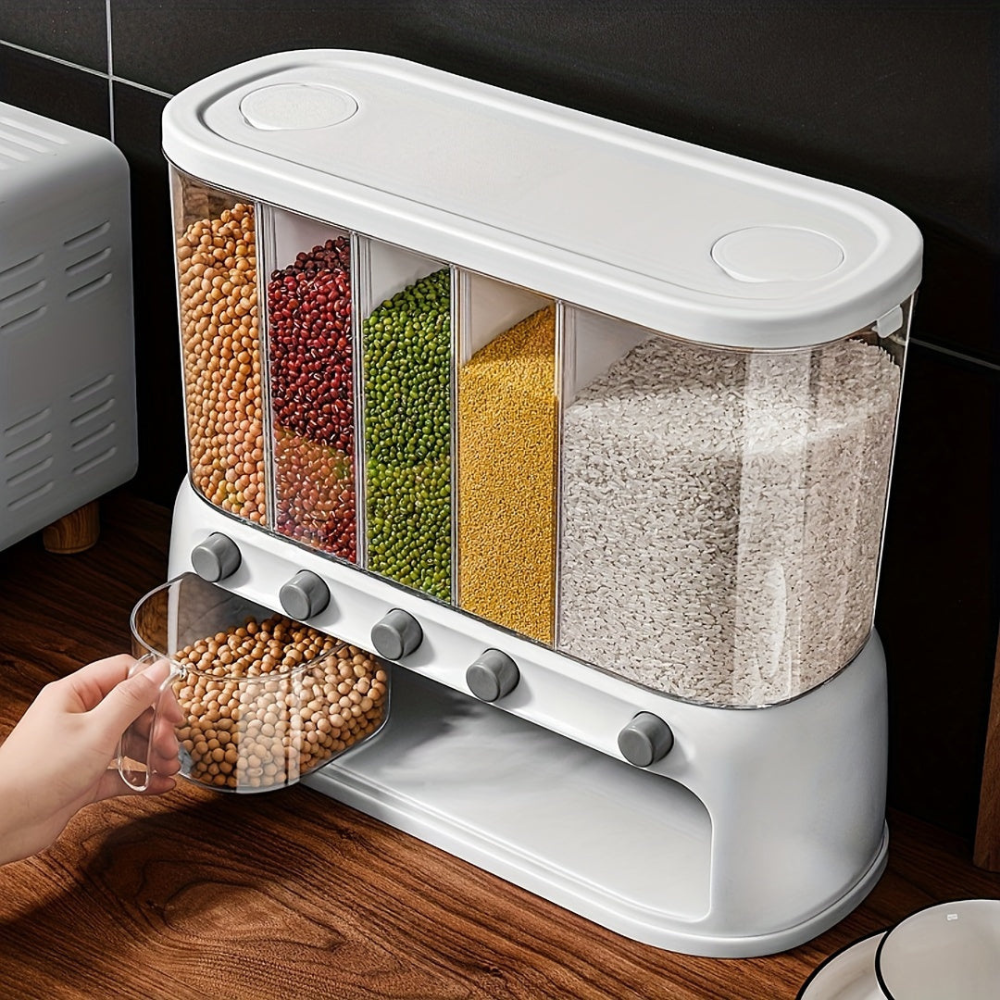Multi-Compartment Airtight Grain Storage Container, Kitchen Dispenser Pantry Organiser