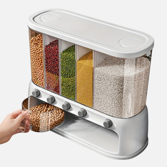 Multi-Compartment Airtight Grain Storage Container, Kitchen Dispenser Pantry Organiser