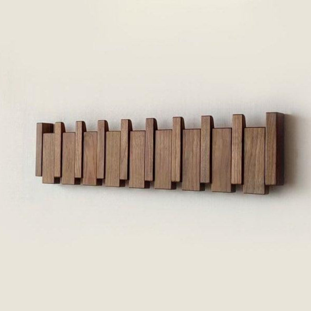 Wooden Folding Wall Coat & Hat Rack With Magnetic Hooks - Multiple Size Racks From 4 Hooks To 8 Hooks