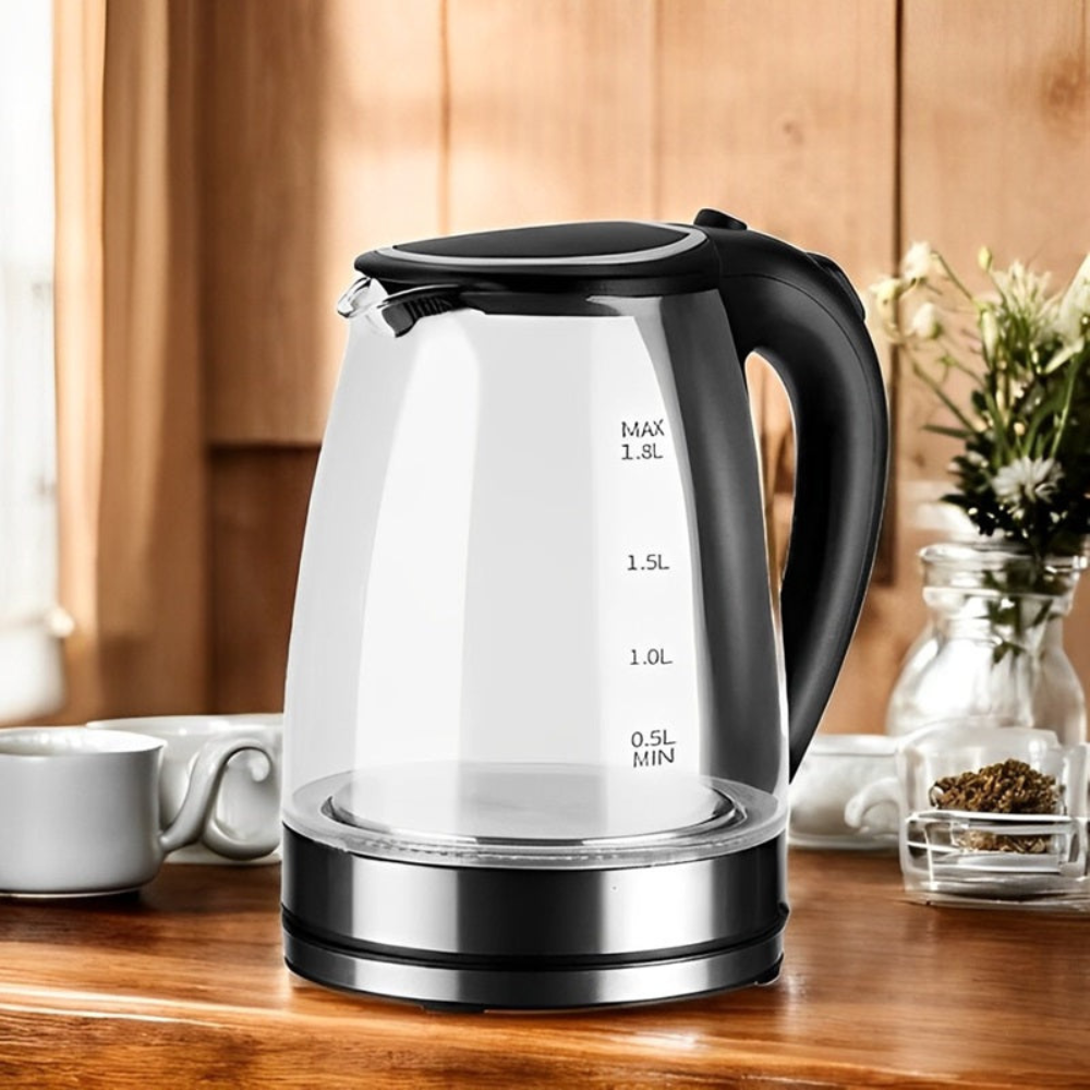 Electric Tea Kettle 1.8L Cordless Borosilicate Glass with Blue LED Light