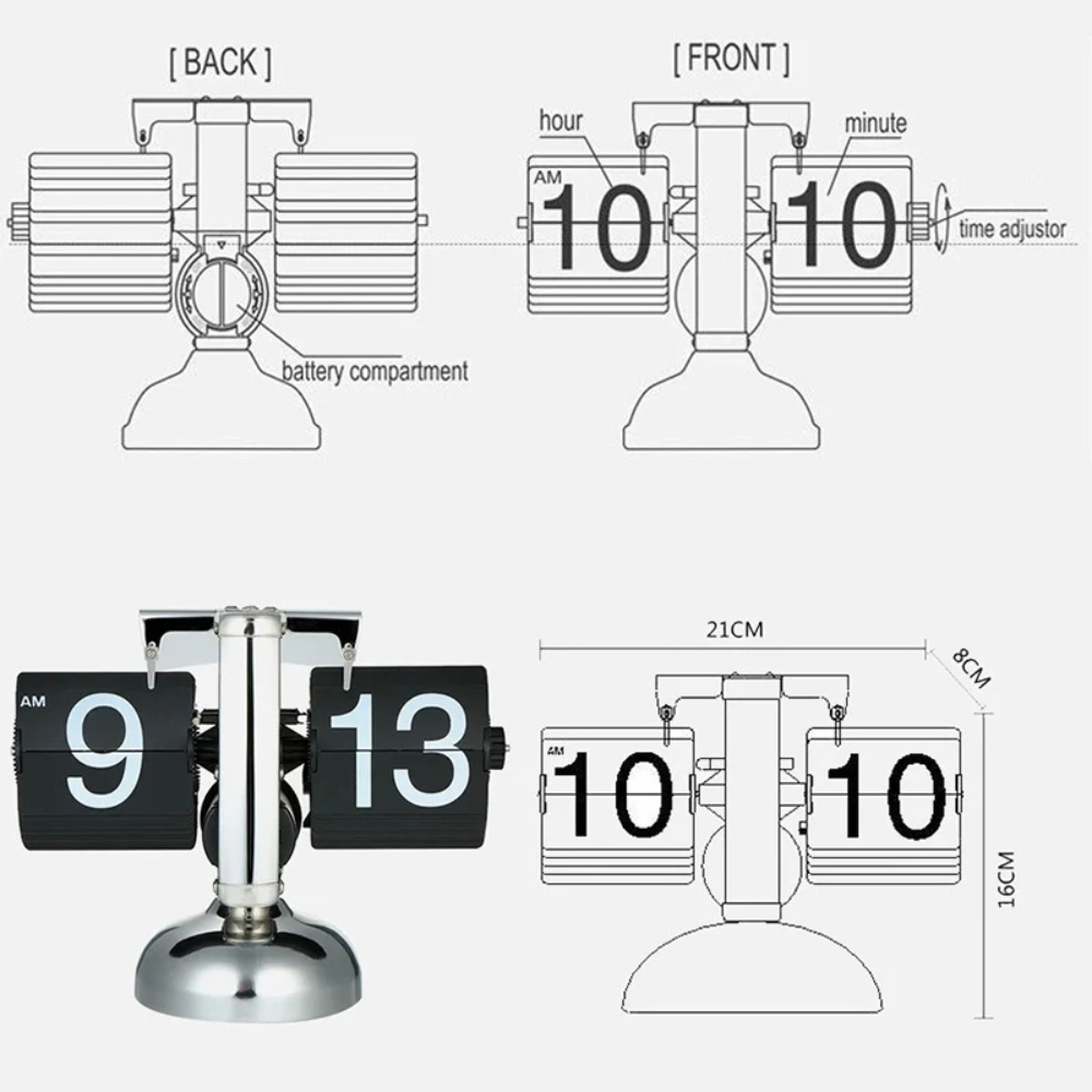 Retro Mens Flip Clock With Stainless Steel Frame