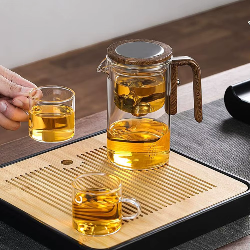 Magnetic Filtration Glass Teapot, Tea Kettle With Filter & Wooden Handle
