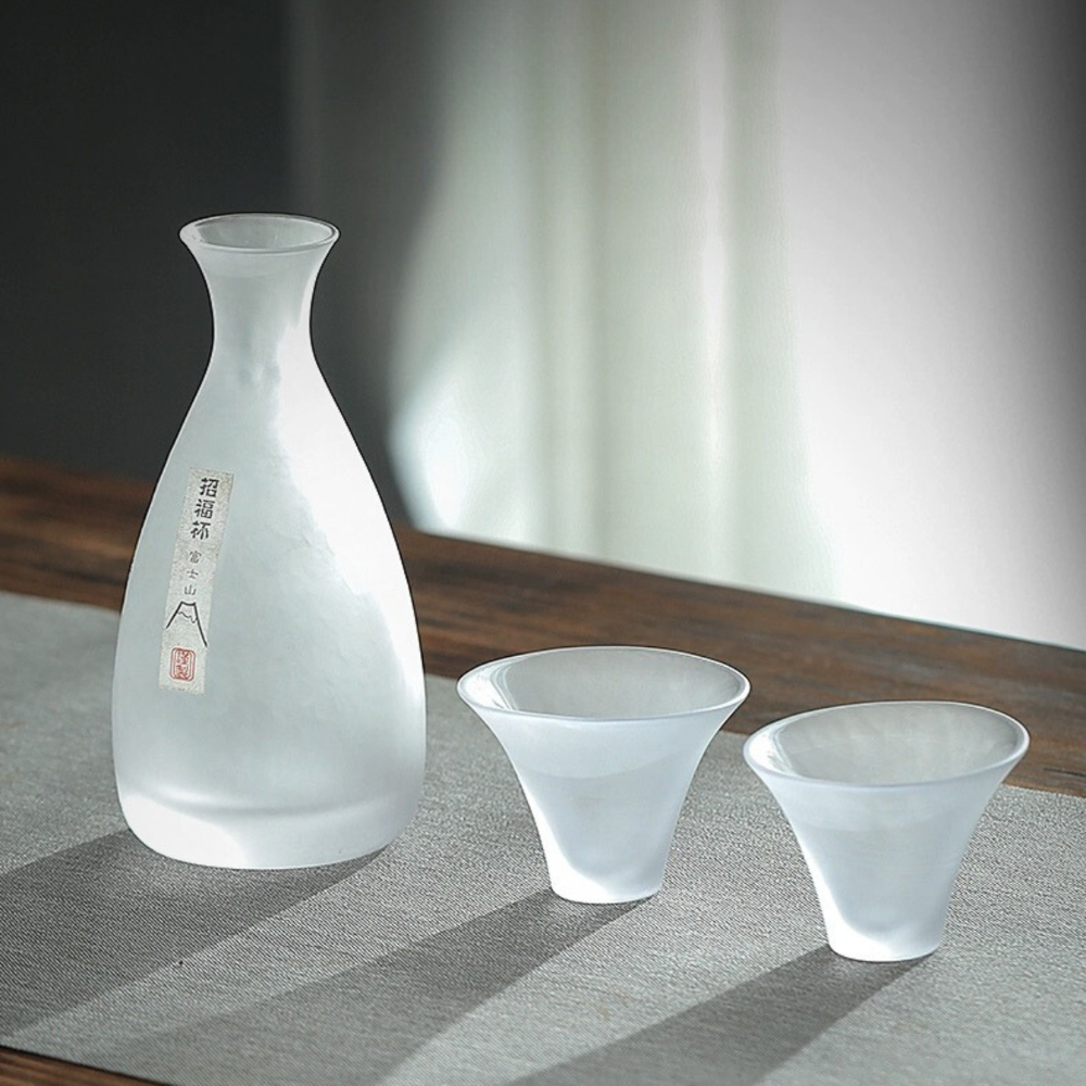 Mist Sake Cup Set, Frosted Glass Japanese Sake Drinking Set