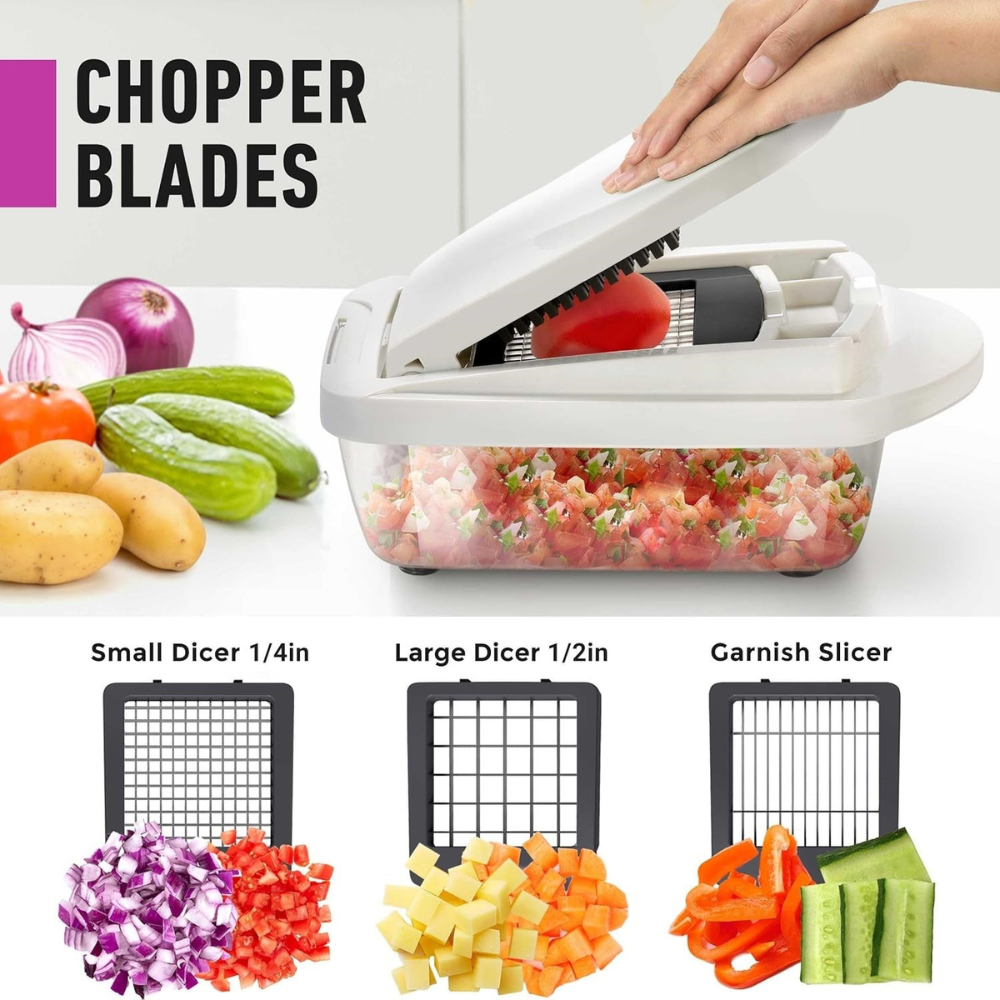 Vegetable Slicer with 8 Blades, 10-in-1 Chopper For Faster Cutting and Grating
