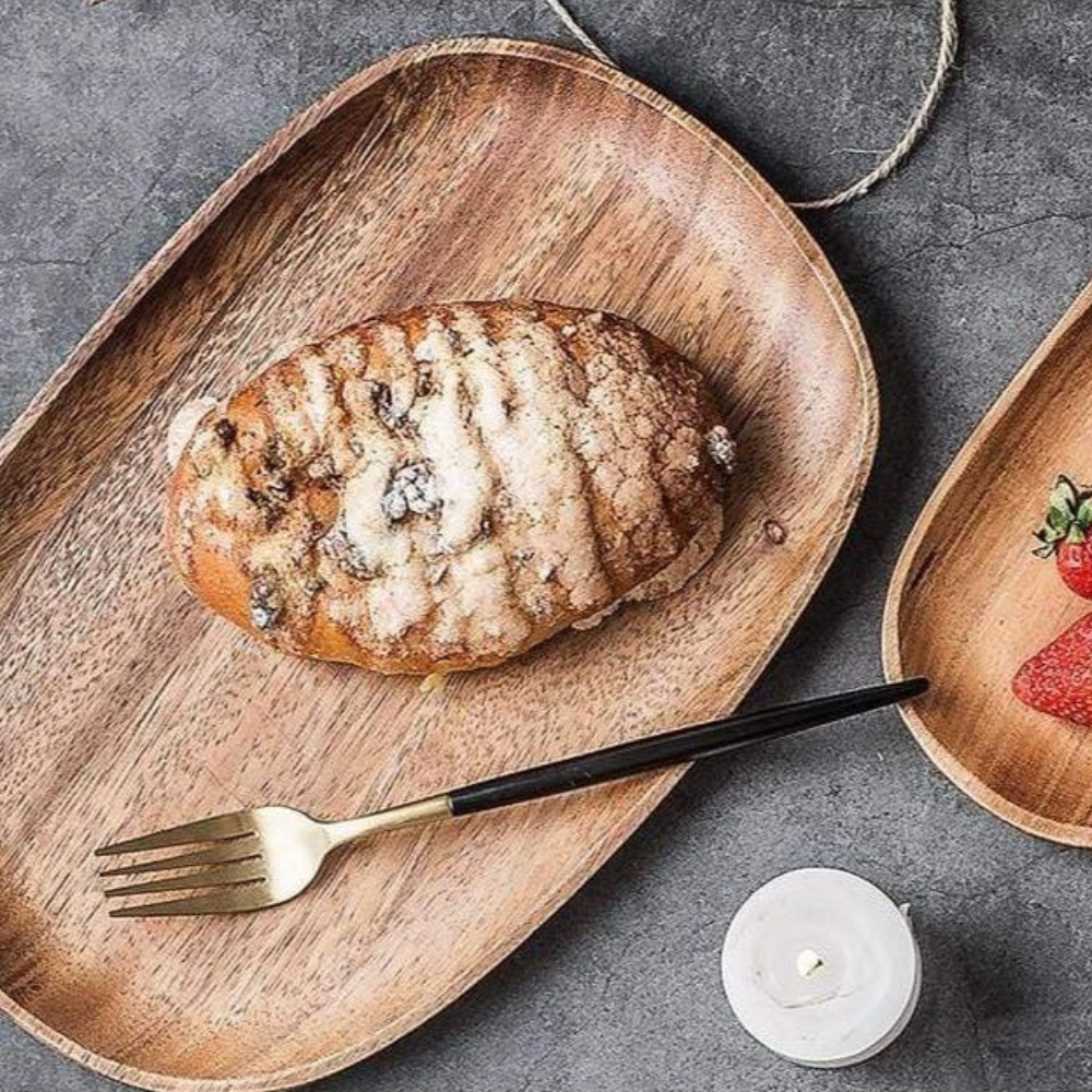 Acacia Wood Serving Tray - Raised Edge Wooden Tray